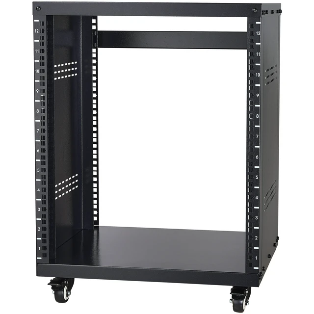 Alt view image 16 of 16 - 12U AV Rack Stand, 300 lbs Capacity, Network Stereo Recording Studio Rack with Lockable Caster Wheels Round & Square Holes, Special Vents for 19" Audio Video Musical & IT Equipment Mounting
