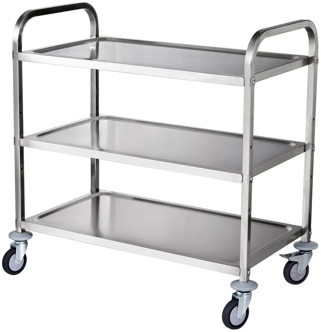 Alt view image 16 of 16 - VEVOR Kitchen Utility Cart, 3 Tiers, Wire Rolling Cart w/ 450LBS Capacity, Steel Service Cart on Wheels, Metal Storage Trolley w/ 80mm Basket Curved Handle PP Liner 6 Hooks, for Indoor and Outdoor Use