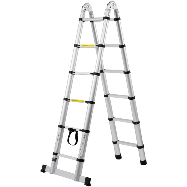 Alt view image 8 of 8 - Telescoping Ladder, 12.5FT A-Shape Aluminum Extension Ladder Lightweight, Multi-button Retraction Collapsible Ladder, 375 LBS Capacity w/ Stabilizer Bar, Multi-Purpose Ladders for RV, Camper