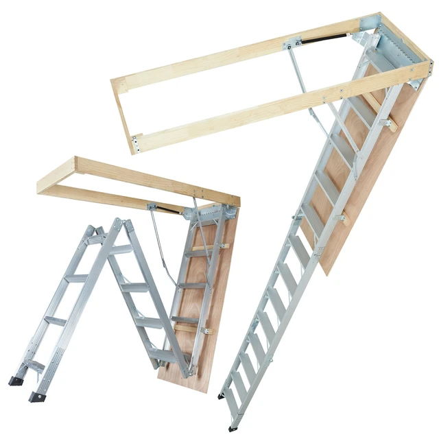 Alt view image 8 of 8 - Attic Ladder Foldable, 350-pound Capacity, 22.5" x 63", Multi-Purpose Aluminium Extension, Lightweight and Portable, Fits 9.5'-12' Ceiling Heights, Convenient Access to Your Attic Standard