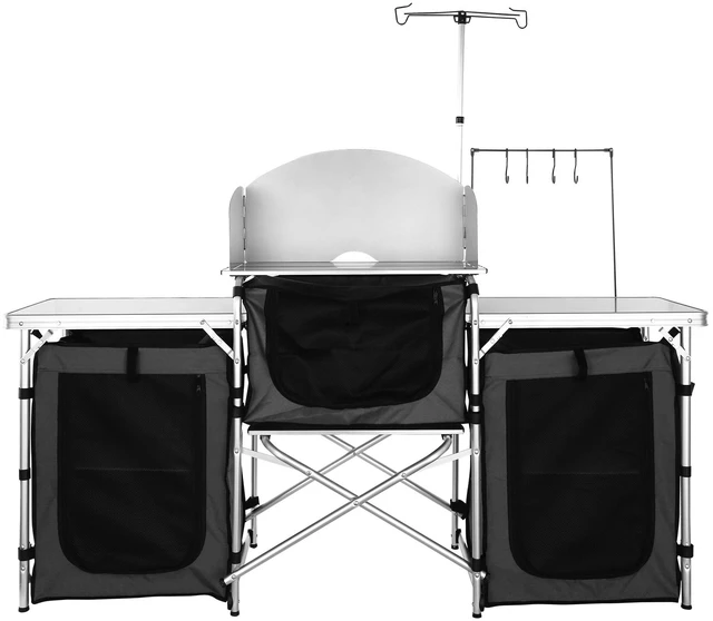 Alt view image 15 of 15 - VEVOR Camping Kitchen Table, Folding Outdoor Cooking Table with Storage Carrying Bag, Aluminum Cook Station 3 Cupboard & Detachable Windscreen, Quick Set-up for Picnics, BBQ, RV Traveling, Black