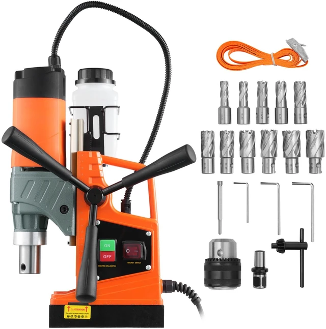 Alt view image 15 of 15 - VEVOR Magnetic Drill, 1450W 1.57" Boring Diameter, 12500N 850 RPM Portable Electric Mag Drill Press, Drilling Machine for any Surface Home Improvement Industry Railway
