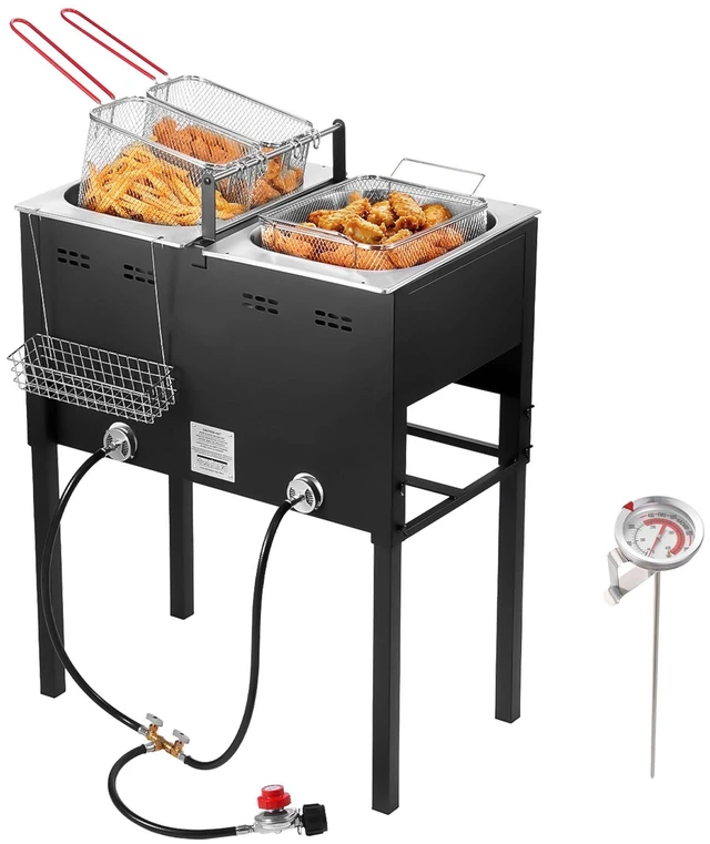 Alt view image 8 of 8 - VEVOR 16QTx2 Outdoor Propane Deep Fryer Commercial Free Standing Cooker Two Tank