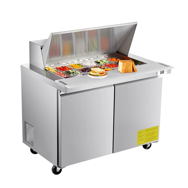 Alt view image 8 of 8 - 48"W Commercial Refrigerator, 12.5 Cu. Ft Sandwich Prep Refrigerated Table, Mega Top Food Prep Fridge with 18 Pans and Cutting Board, Stainless Steel Salad Prep Cooler for Restaurant, Food Truck