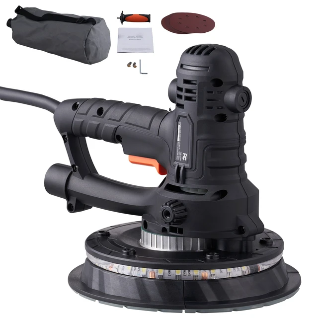 Alt view image 16 of 16 - Drywall Sander, 800W Electric Sander with 12 Sanding Discs, Variable Speed 1200-2300 RPM Wall Sander with Automatic Vacuum Dust Collection System, Double LED Lights, Dust Bag, Detachable Edge