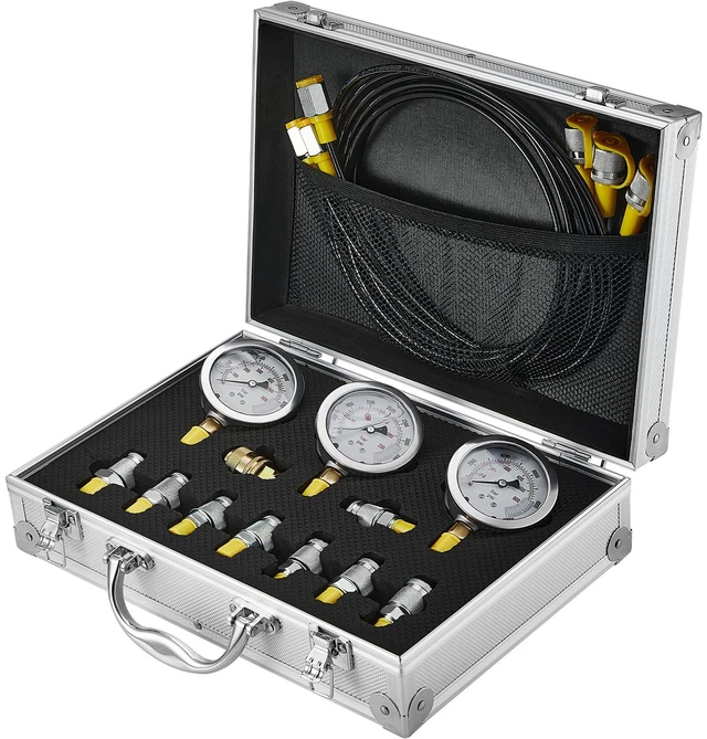 Alt view image 8 of 8 - Hydraulic Pressure Test Kit, 250/400/600bar, 3 Gauges 9 Test Couplings 3 Test Hoses, Excavator Hydraulic Test Gauge Set with Portable Carrying Case for Excavator Tractors Construction Machinery