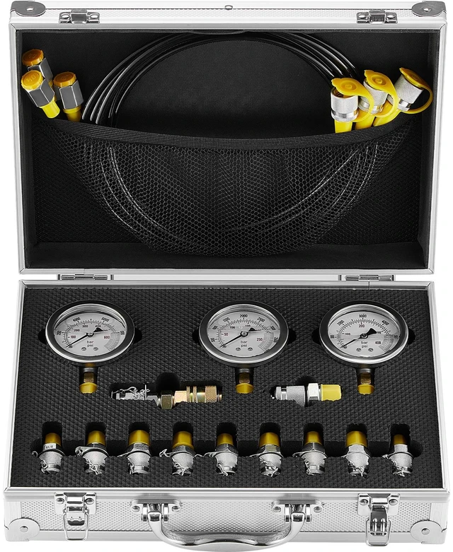 Alt view image 8 of 8 - Hydraulic Pressure Test Kit, 250/400/600bar, 3 Gauges 11 Test Couplings 3 Test Hoses, Excavator Hydraulic Test Gauge Set with Portable Carrying Case for Excavator Tractors Construction Machinery