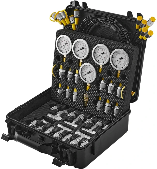 Alt view image 15 of 15 - Hydraulic Pressure Test Kit, 10/100/250/400/600bar, 5 Gauges 13 Couplings 14 Tee Connectors 5 Test Hoses, Excavator Hydraulic Test Gauge Set with Carrying Case for Excavator Tractors Machinery