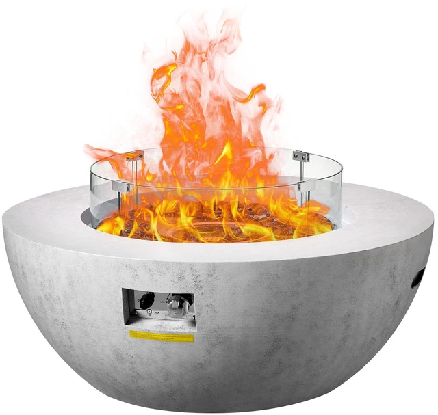 Alt view image 9 of 9 - Propane Fire Pit, Outdoor Concrete Gas Fire Pit, 39 in Tabletop with Lava Rocks, Lid,Rain Cover,Adjust Flame Height Camping Firepit for Heating, Lighting, 50000 BTU