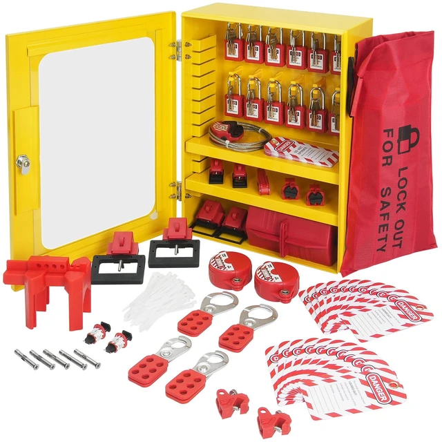 Alt view image 8 of 8 - VEVOR Electrical Lockout Tagout Kit, 59 PCS Safety Lockout Tagout Station With Padlocks, Hasps, Tags, Ties, Plug Lockout, Circuit Breaker Lockouts, Valve Lockouts, Cable Lockout, Lockout Bag, Box