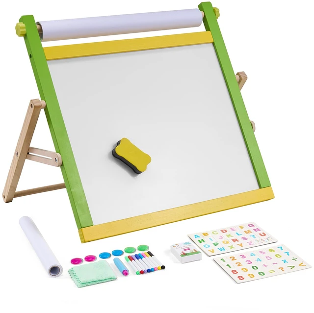 Alt view image 15 of 15 - VEVOR Christmas Gift! 3-in-1 Tabletop Kids Art Easel Double-Sided Magnetic Whiteboard Chalkboard