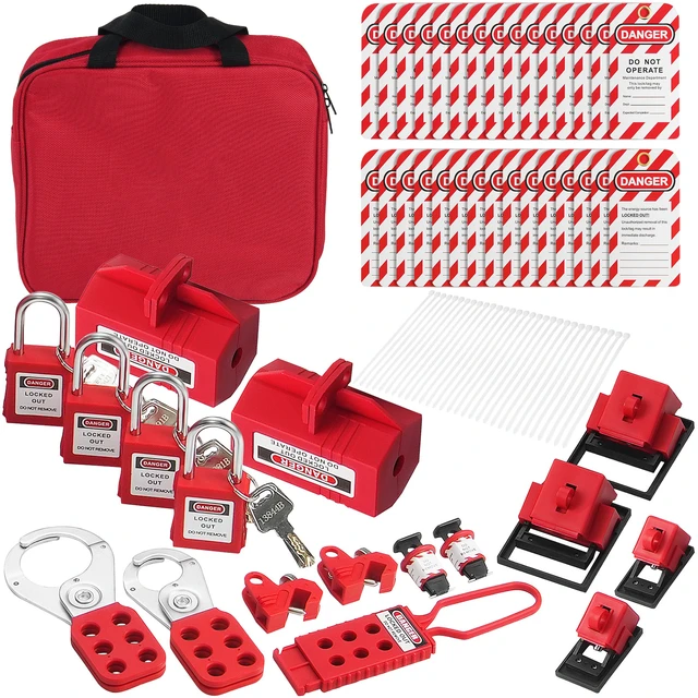Alt view image 8 of 8 - VEVOR Electrical Lockout Tagout Kit, 47 PCS Safety Loto Kit Includes Padlocks, Hasps, Tags, Nylon Ties, Plug Lockouts, Circuit Breaker Lockouts, and Carrying Bag, for Industrial, Electric Power