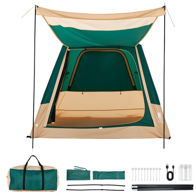 Alt view image 2 of 2 - VEVOR Camping Tent, 4 Person Inflatable Cabin Tent with Rechargeable Pump, TPU Air Tube & 5 Large Mesh Windows, Portable Easy Setup Waterproof with Carry Bag for Family Outdoor Camping & Hiking, Green