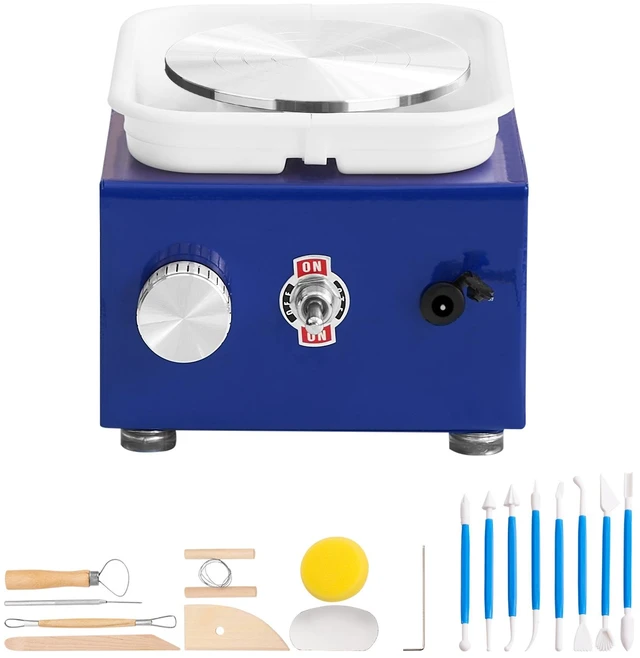 Alt view image 16 of 16 - Mini Pottery Wheel, for Kids or Beginners, 2 Turntables 2.6in/3.9in Ceramic Wheel Machine, Adjustable 0-300RPM Speed ABS Detachable Basin, 17 Pottery Accessories, Work Art Craft DIY, 30W, Blue