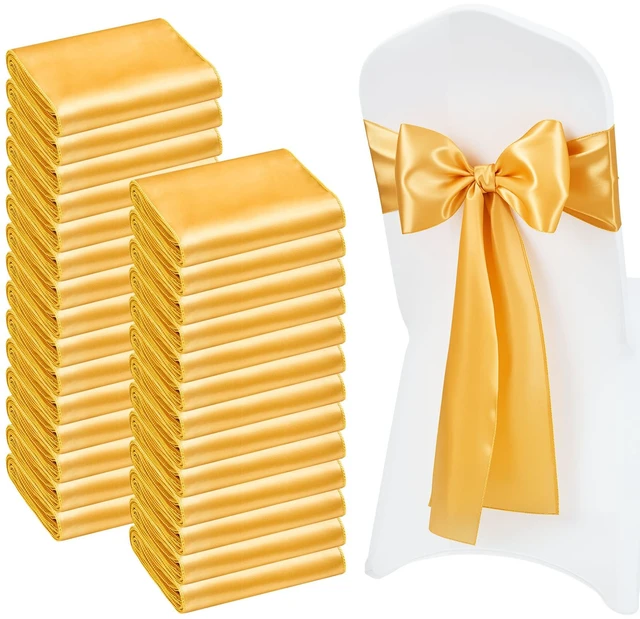 Alt view image 9 of 9 - Satin Chair Sashes Bows, 100PCS Chair Ribbon Ties Back Sash, 7 x 108 inch, Gold Wedding Reception Decoration, for Wedding Ceremony Baby Shower Party Events Banquet Chair Cover Decoration