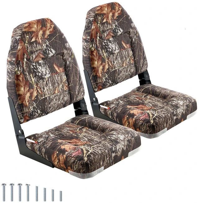 Alt view image 15 of 15 - Boat Seat, High Backrest, Folding Fishing Boat Seat with Thickened Sponge Cushion & PU Polyester Fabric, Aluminum Alloy Hinges, Flip Up Boat Seat for Boats, Yachts, Ships, Camouflage (2 Seats)