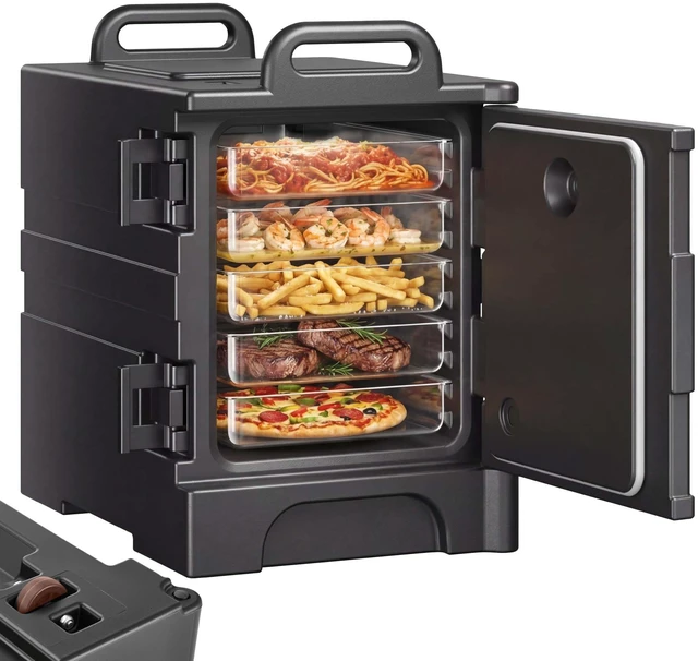 Alt view image 8 of 8 - Insulated Food Pan Carrier, 81 Qt Hot Box for Catering, Food Box Carrier with Double Buckles, Front Loading Food Warmer with Handles, Stackable End Loader for Restaurant, Canteen