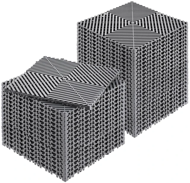 Alt view image 8 of 8 - Interlocking Drainage Mat, 12 x 12 Modular Interlocking Cushion, 40 Pcs Splicing Drainage Mats, Non-Slip Gray PP Drainage Floor Tile and Shower Mat, for Garage, Garden, Kitchen & Outdoor