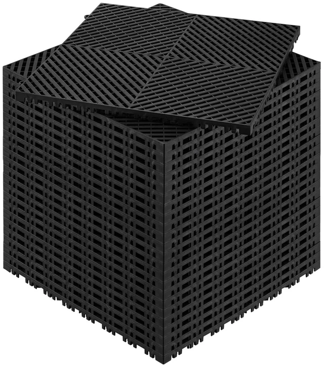 Alt view image 8 of 8 - Interlocking Drainage Mat, 15.7 x 15.7 Modular Interlocking Cushion, 24 Pcs Splicing Drainage Mats, Non-Slip Black PP Drainage Floor Tile and Shower Mat, for Garage, Garden, Kitchen & Outdoor