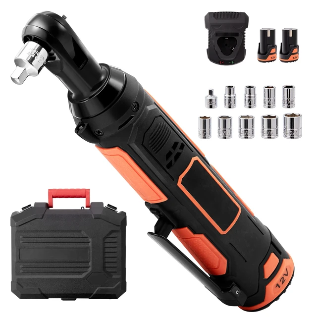 Alt view image 9 of 9 - VEVOR 3/8" Cordless Electric Ratchet Wrench Set, 12V 33 Ft-lbs Power Ratchet Tool Kit, 45-Min Fast Charge, 2-Pack 2.0Ah Battery, Built-in LED Light, Variable Speed Trigger, 10 Sockets
