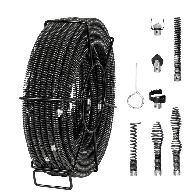 Alt view image 9 of 15 - Drain Cleaning Cable 100 FT x 5/8 Inch, Professional Sectional Drain Cleaner Cable with 7 Cutters for 0.8" to 3.9" Pipes, Hollow Core Sewer Drain Auger Cable for Sink, Floor Drain, Toilet