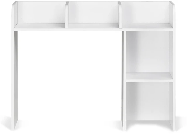 Alt view image 8 of 8 - Desktop Bookshelf, 2-Tier Desktop Storage Organizer, 37.2" x 9.5" x 28.9" Office Storage Rack Wood Display Shelf, Desktop Bookshelf Hutch with Anti-Slip Feet Pads, for Office, Home & Dorm, White
