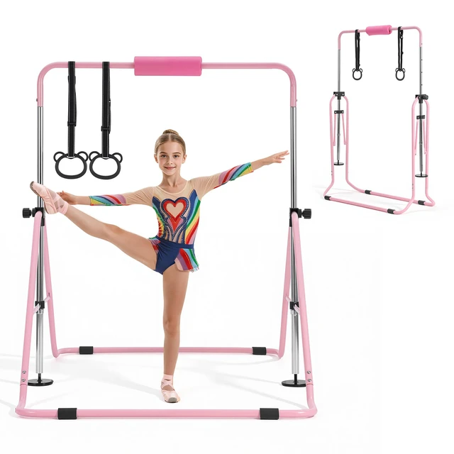 Alt view image 8 of 8 - VEVOR Gymnastic Bars for Kids, 140 lbs Capacity Folding Training Kip Bar, Adjustable Height Gymnastic Horizontal Bar for Home, Training Equipment for Indoor and Outdoor, Easy to Assemble, Pink