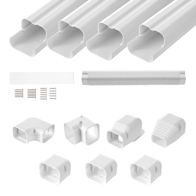Alt view image 8 of 8 - Mini Split Line Set Cover 3-inch W 15.8Ft L, PVC Decorative Pipe Line Cover For Air Conditioner with 4 Straight Ducts & Full Components Easy to Install, Paintable for Heat Pumps, White