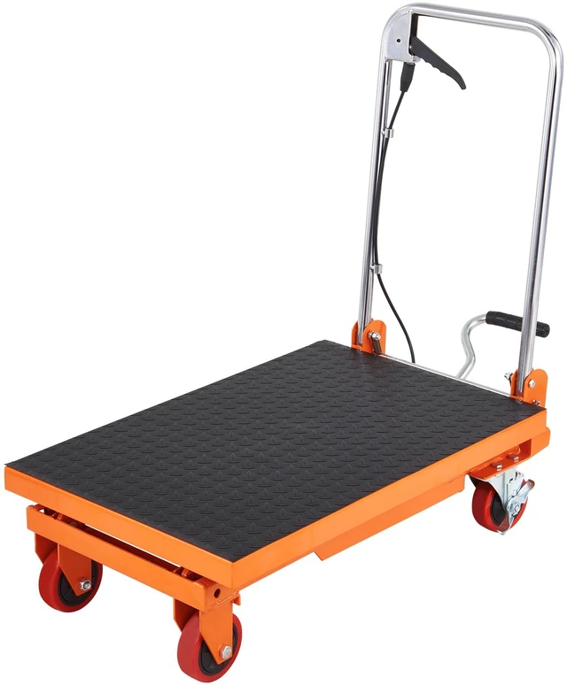 Alt view image 9 of 9 - VEVOR Hydraulic Lift Table Cart, 330lbs Capacity 28.5" Lifting Height, Manual Single Scissor Lift Table with 4 Wheels and Non-slip Pad, Hydraulic Scissor Cart for Material Handling and Transportation