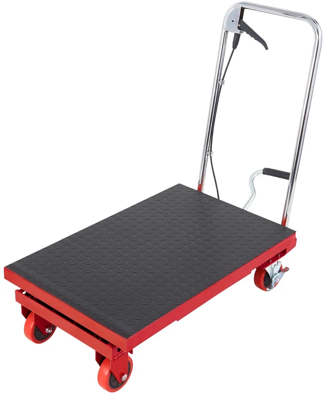 Alt view image 9 of 10 - VEVOR Hydraulic Lift Table Cart, 500lbs Capacity 28.5" Lifting Height, Manual Single Scissor Lift Table with 4 Wheels and Non-slip Pad, Hydraulic Scissor Cart for Material Handling, Red