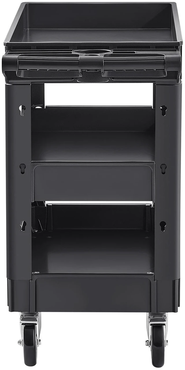 Alt view image 15 of 15 - Utility Service Cart, 550 LBS Laod Capacity, 3 Shelf Heavy Duty Plastic Rolling Utility Cart with 360° Swivel Wheels (2 with Brakes), Ergonomic Storage Handle for Warehouse/Garage/Cleaning