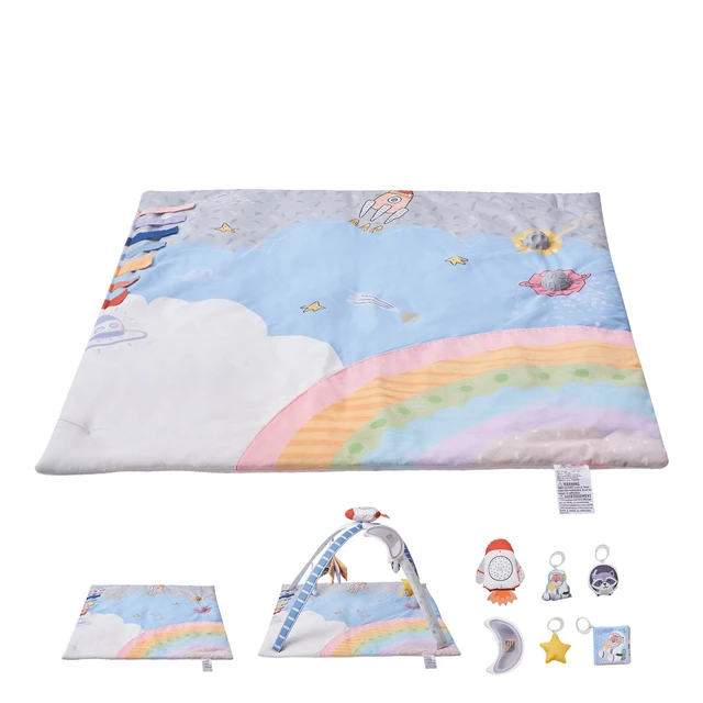 Alt view image 16 of 16 - Baby Play Gym Mat, Tummy Time Mat with 6 Sensory Toys, Baby Activity Mat with Light-up Musical Rocket Toy for 0-18 Month Newborn Infant, Baby Essential Gift for Sensory & Motor Skill Development