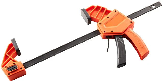 Alt view image 8 of 8 - Bar Clamps for Woodworking, 2-Pack 12 inch One-Handed Clamp/Spreader, Quick-Grip F-Clamp with 340 lbs Load Limit, Premium Plastic and Carbon Steel, for Woodworking Metal working, Orange + Black