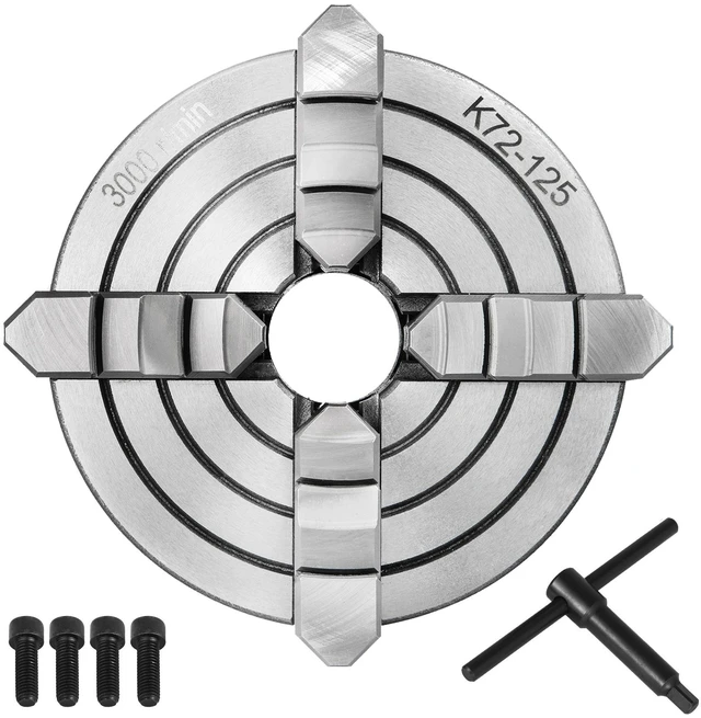 Alt view image 8 of 8 - K72-125 Lathe Chuck, 5 Inch, 4-Jaw, Independent Metal Lathe Chuck with Reversible Jaw, Cast Iron Body, 0.276 -2.244 in Internal 1.89 -4.92 in External Jaw Clamping Range, for Lathes Machine