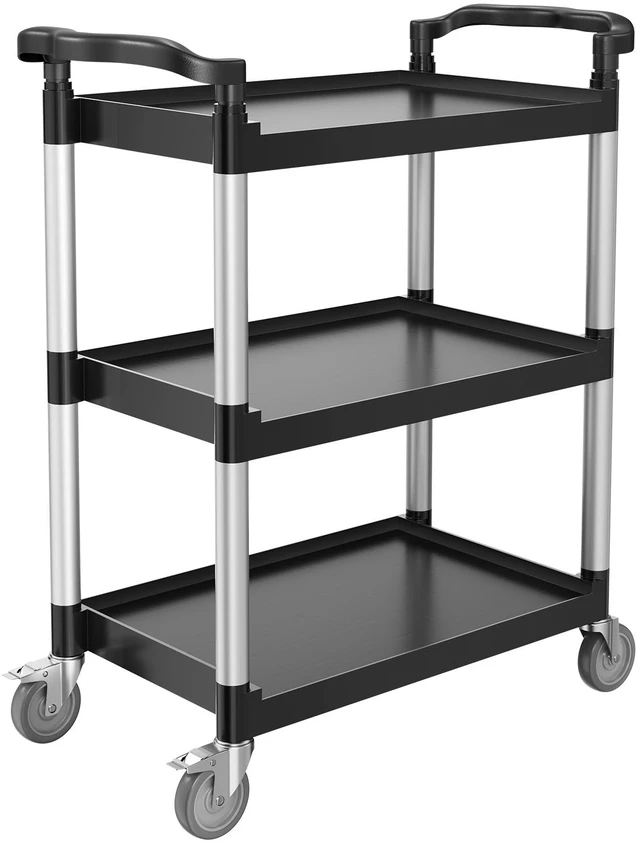 Alt view image 8 of 8 - Utility Cart, 300 lbs Load Capacity, 3-tier Utility Plastic Cart with 360° Swivel Wheels (2 with Brakes), 24.4 x 16.1-inch Food Service Cart for Warehouse, Office, Home, Restaurant, Kitchen