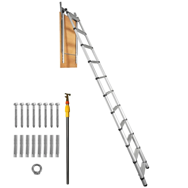 Alt view image 9 of 9 - Attic Ladder Telescoping, 350-pound Capacity, 39.37" x 23.6", Multi-Purpose Aluminium Extension, Lightweight and Portable, Fits 9.8'-10.5' Ceiling Heights, Convenient Access to Your Attic Standa