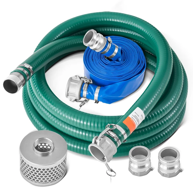Alt view image 8 of 8 - Suction Hose Kit for Water Pump, with 2 in x 65 ft Blue Backwash Hose, 20 ft Green Suction Hose, and Steel Round Hole Strainer, Camlocks, Clamps, Cam & Groove Adapter, for Multiple Purposes
