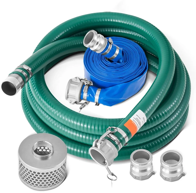 Alt view image 8 of 8 - Suction Hose Kit for Water Pump, with 2 in x 50 ft Blue Backwash Hose, 20 ft Green Suction Hose, and Steel Round Hole Strainer, Camlocks, Clamps, Cam & Groove Adapter, for Multiple Purposes