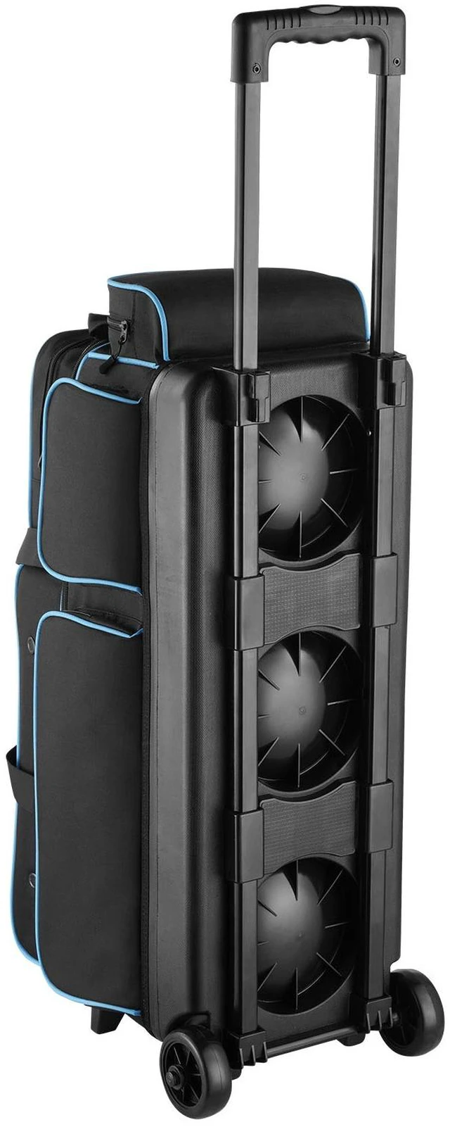 Alt view image 8 of 8 - Bowling Ball Bag, 3 Ball Double Roller Bowling Bag with Wheels, Featuring a Separate Compartment for Shoes (Up To US Size 16) & Oversized Accessory Pocket, Retractable Handle Extends to 41.34 in