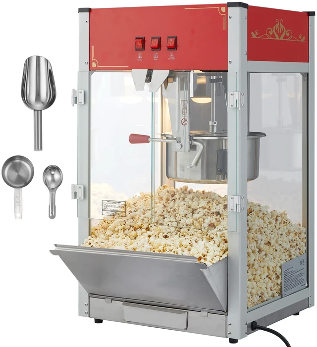 Alt view image 17 of 17 - Popcorn Maker, 1440W Popcorn Popper Machine, 12 Oz Kettle Makes 80 Cups per Batch, Countertop Popcorn Maker with Tempered Glass, 3 Stainless Steel Scoops, Movie Theater Style, Red