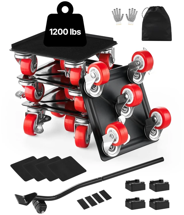 Alt view image 10 of 10 - Furniture Dolly, Maximum Load 1200 lbs, Heavy Duty Furniture Movers with 5 360° Rotation Wheels, Carbon Steel Panel, Furniture Lift Slider Tool Set for Appliances, Sofa, Fridge, Washing Machine