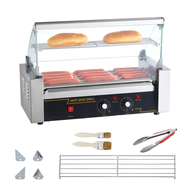 Alt view image 17 of 17 - Hot Dog Roller 5 Rollers 12 Hot Dogs Capacity, 750W Stainless Sausage Grill Cooker Machine with Dual Temp Control Glass Hood Acrylic Cover Bun Warmer Shelf Removable Oil Drip Tray ETL Certified