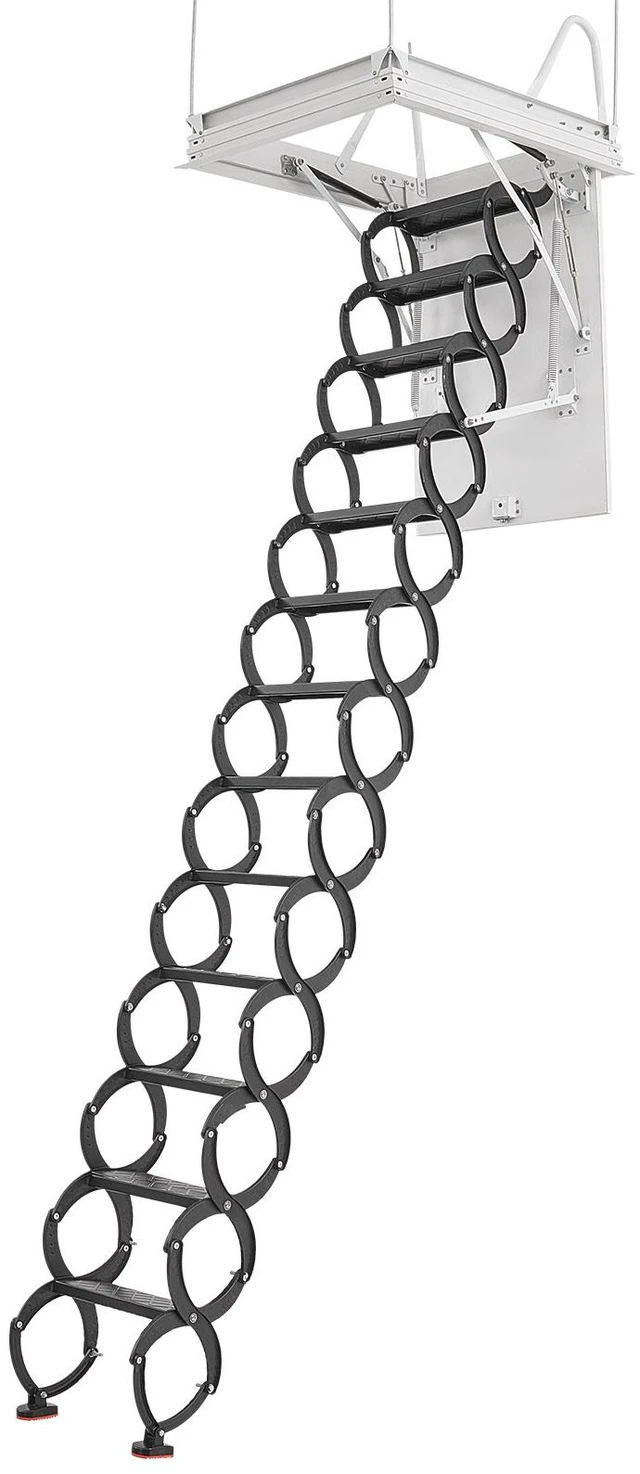 Alt view image 8 of 8 - Attic Ladder, 660LBS/299.4KG Capacity, Fits 10.5 to 11 ft Ceiling Height and 39.4 x 27.5 inch Opening Size, Alloy Steel Pull-Down Retractable Ceiling Stair with Pulling Rod for Attic Loft Roof