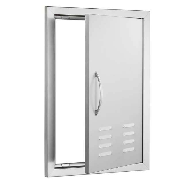 Alt view image 8 of 8 - VEVOR BBQ Access Door, 17W x 24H Inch Single Outdoor Kitchen Door, Stainless Steel Flush Mount Door, Wall Vertical Door with Handle, Vents and Hook, for BBQ Island, Grilling Station, Outside Cabinet