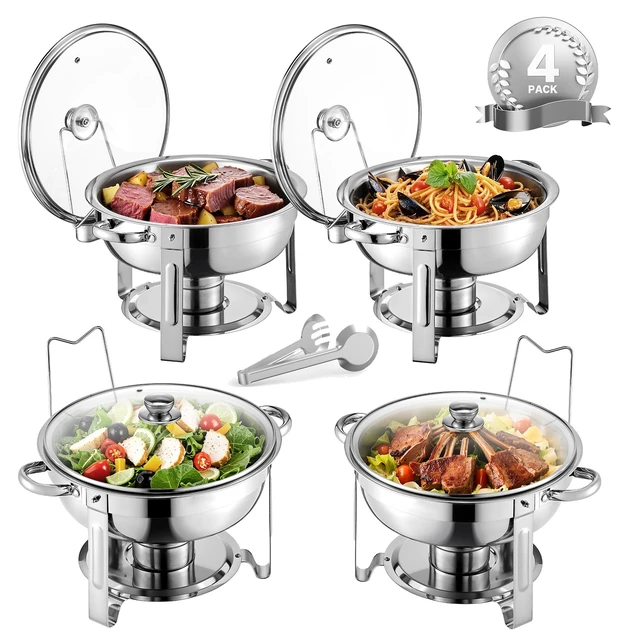 Alt view image 15 of 15 - VEVOR 5 Qt 4 Pack Round Chafing Dish Buffet Set Full-Size Pan Stainless Steel Silver