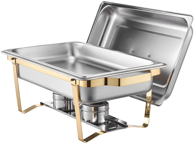 Alt view image 15 of 15 - VEVOR 8 Qt 4 Pack Rectangle Chafing Dish Buffet Set Full-Size & Half-Size Pans Gold