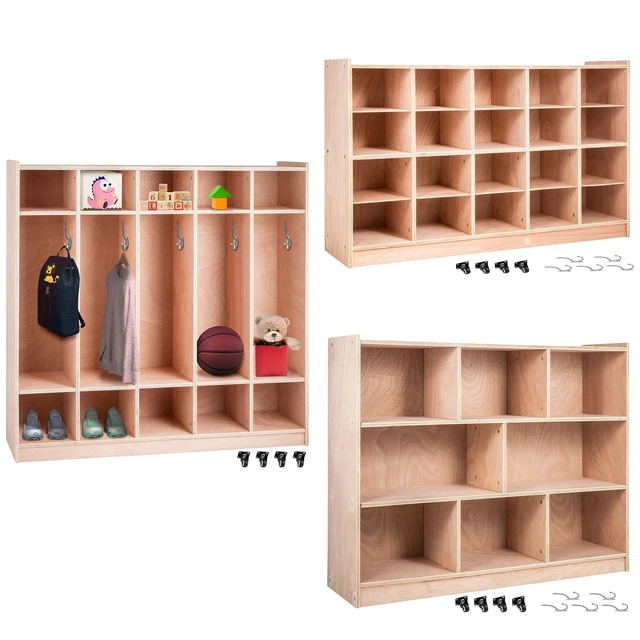 Alt view image 8 of 8 - Cubby Mobile Tray Storage Cabinet, 20-Compartment Cubby Storage Shelf, Cubby Storage Cabinet 4 x 5, Classroom Cubbies, Classroom Furniture for Home, Daycare and Preschool, Natural