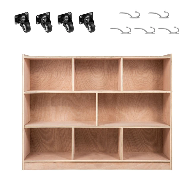 Alt view image 8 of 8 - Cubby Mobile Tray Storage Cabinet, 8-Compartment Cubby Storage Shelf, Cubby Storage Cabinet 3-shelf, Classroom Cubbies, Classroom Furniture for Home, Daycare and Preschool, Natural