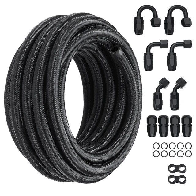 Alt view image 16 of 16 - 6AN Fuel Line Kit, 20 FT Fuel Hose Kit, 0.34" Nylon Stainless Steel Braided Fuel Line Oil/Gas/Diesel Hose End Fitting Kit, with 12 PCS Swivel Fitting Adapter Kit, Black