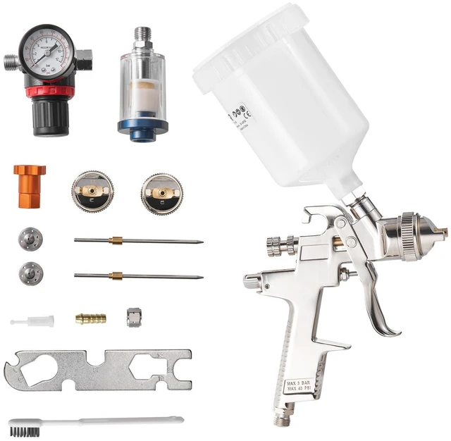 Alt view image 8 of 8 - LVLP Air Spray Gun, Gravity Feed Paint Sprayer Gun with 3 Nozzles (1.3/1.4/1.7mm), 600ml Capacity Automotive Paint Sprayer with Air Regulator for Furniture, Car Painting, Home Improvement